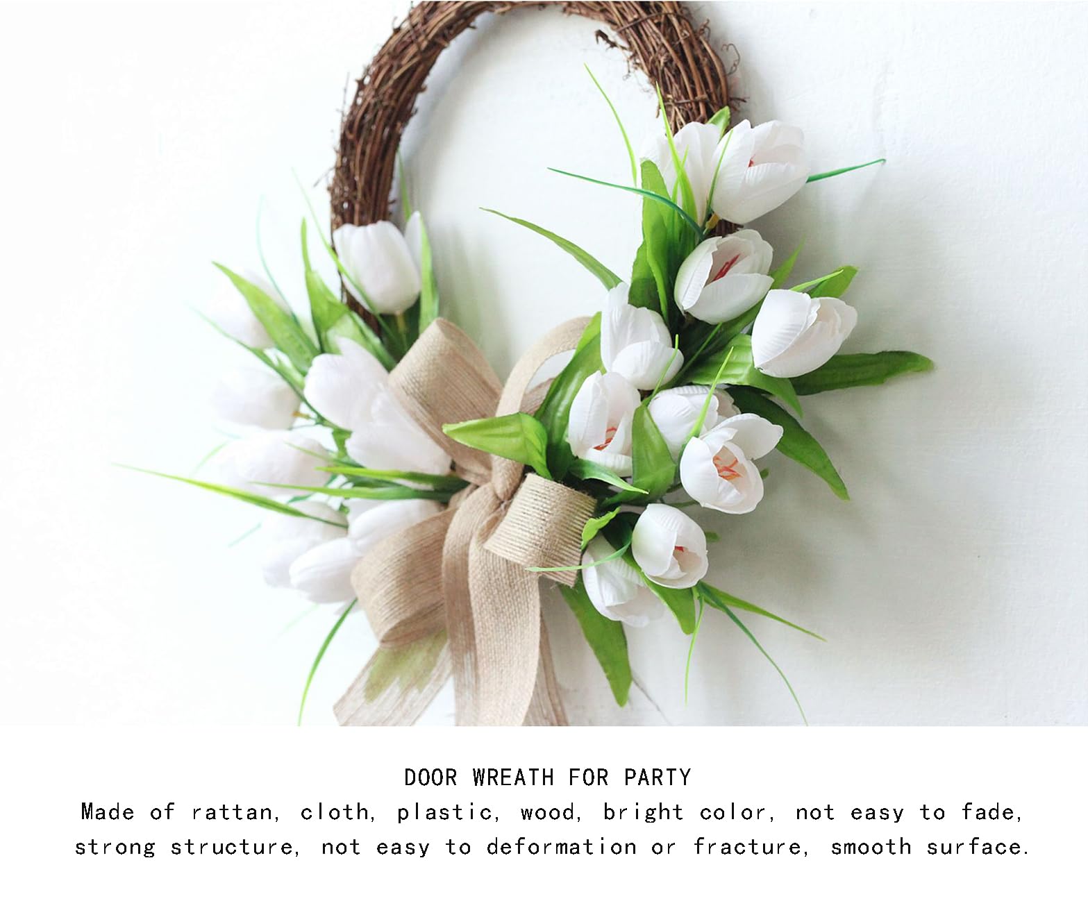 Ghirlanda di fiori artificiali, ghirlanda di tulipani artificiali da 35 cm, ghirlanda di tulipani in rattan a semicerchio, ghirlanda di fiori di seta primaverili for la decorazione della casa, decoraz
