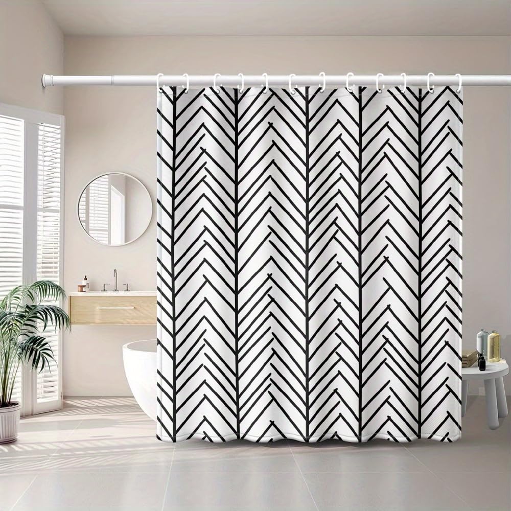 SPXLUCAU Shower Curtain with a Black Zigzag Pattern on a White Background, Modern Minimalist Design, for Home And Hotel(80x150cm/31x59in(WxH))