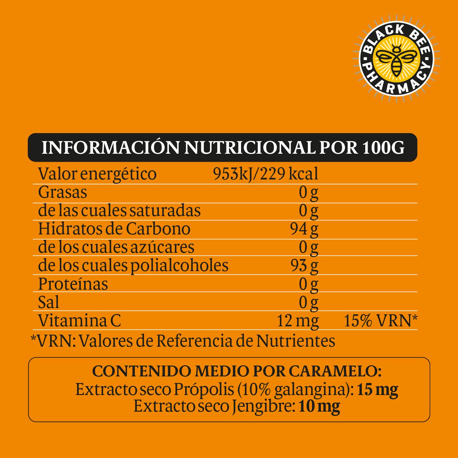Black Bee Caramelos de Jengibre con Própolis y Vitamina C, 18 ud.