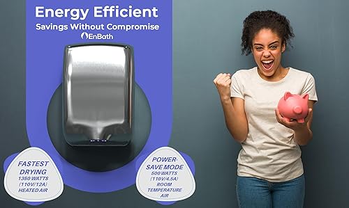 Miniatura 4 de Secador de manos comercial, secador de manos de alta velocidad (224 mph) para baños de uso comercial o doméstico, secador de manos eléctrico de