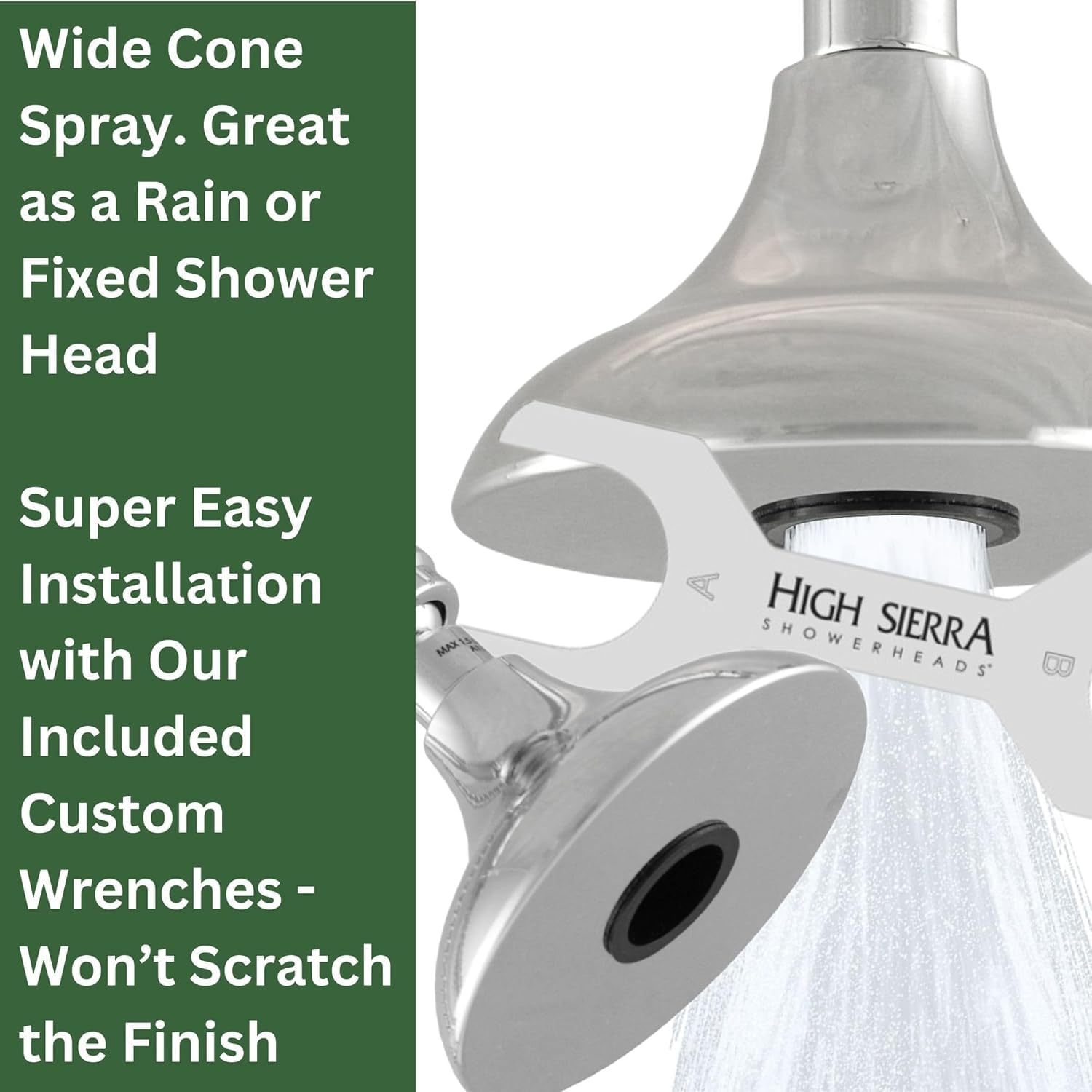 High Sierra's New 'Half Dome' - Alcachofa de ducha de metal con válvula de truco. Bonito diseño para baños de escala. Impresionante acabado cromado.