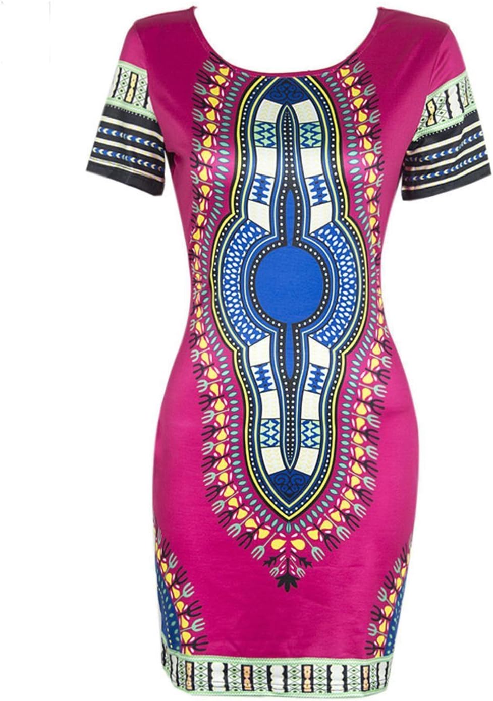 Women Traditional African Print Dashiki Bodycon Stretch Dress Oversized