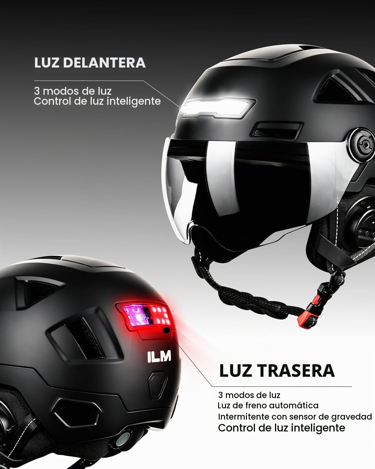 ILM Casco LED para bicicleta inteligente para adultos