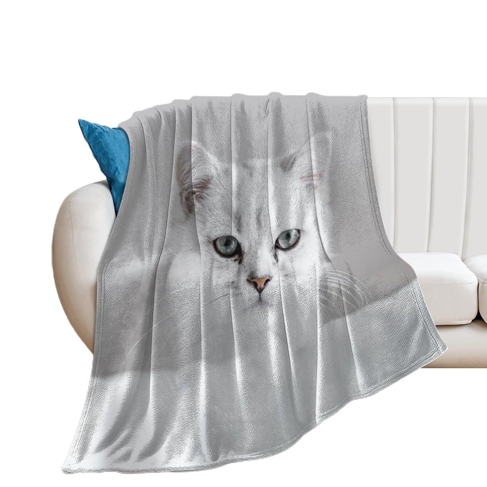 Couverture polaire chat blanc 150x200 plaid canapé flanelle doudou