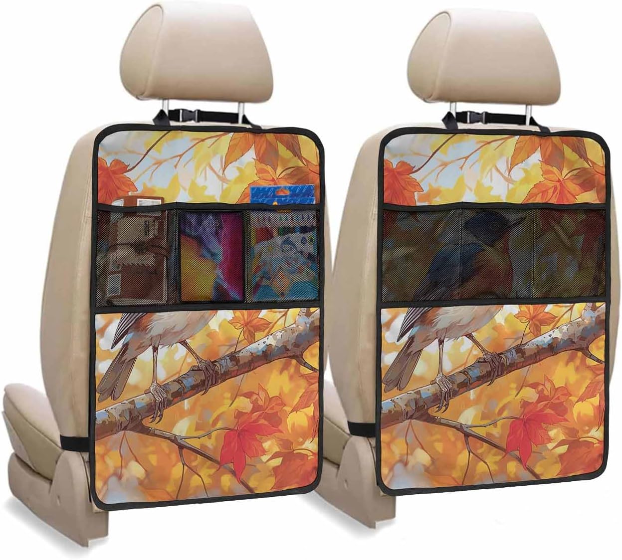 Car Seat Protector, 2 Pack Kick Mats with Organizer - 3 Pocket Storage, Turkish Patterns Medieval Wallpaper Vintage Murals Back Seat Cover for Kids Universal Fit Automotive Interior Protectors