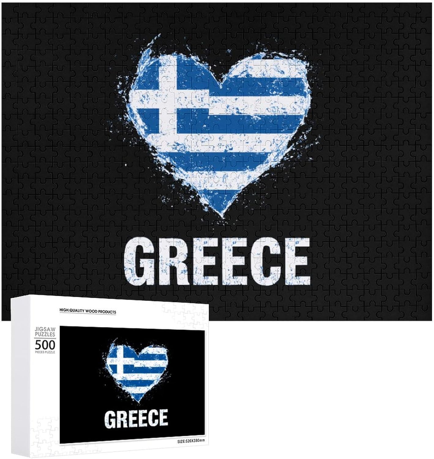 Love Greece Flag Puzzles for Adults 500 PCS Wooden Jigsaw Puzzle Wall Decor Christmas