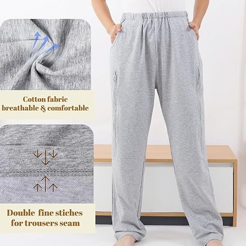 Miniatura 5 de Pantalones de catéter para hombres y mujeres, pantalones con soporte para bolsa de pierna de orina con bolsillos dobles con cremallera para dos