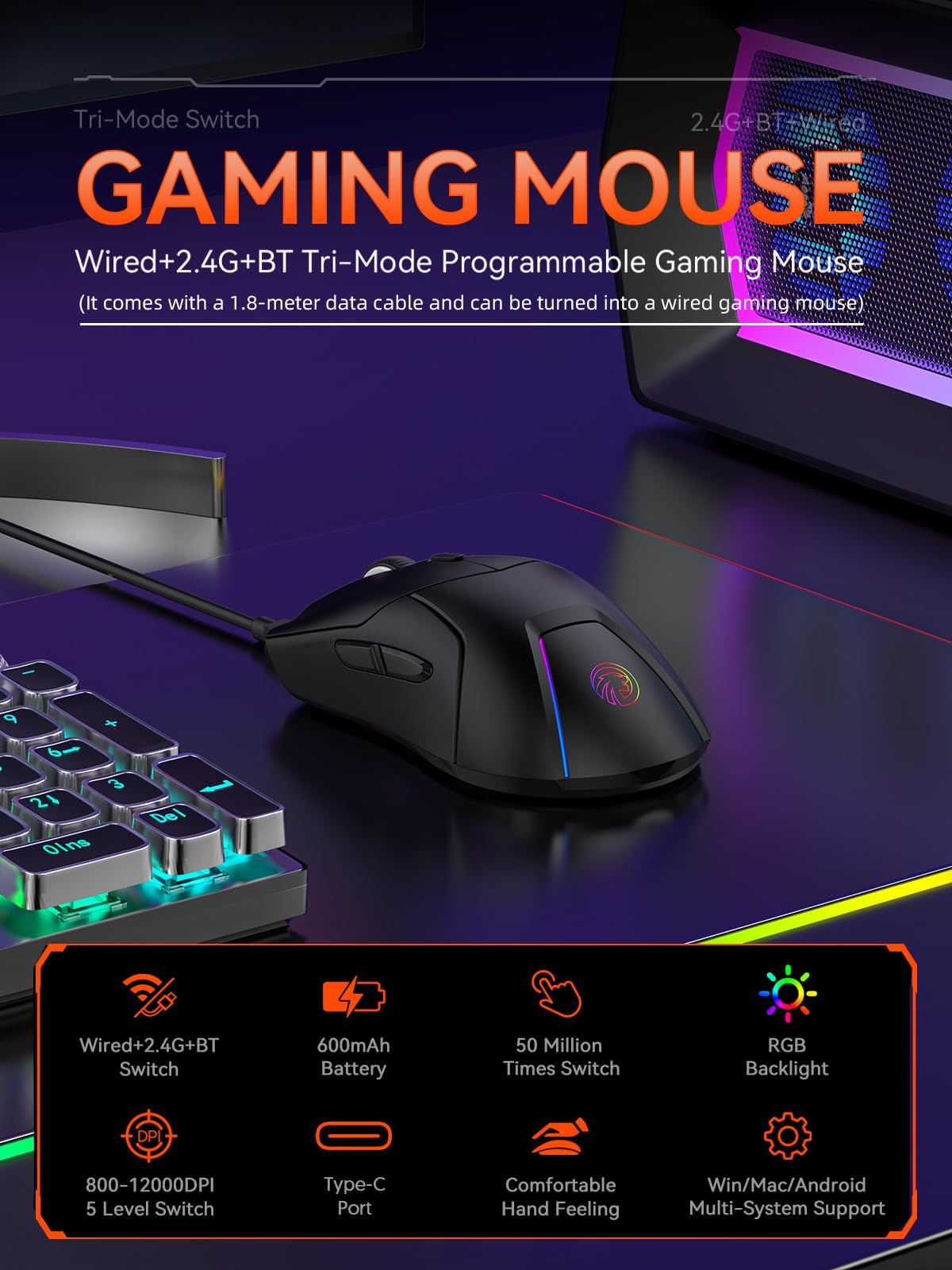 Snapklik.com : FMOUSE Wireless Gaming Mouse, PAW3311 Sensor, 12,000 DPI ...