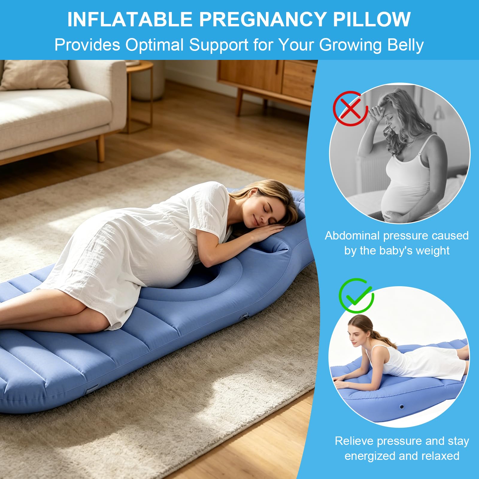 Cuscino gonfiabile per gravidanza, tappetino da yoga per donne incinte, comodo letto ad aria floccato in PVC con pompa, materasso ad aria per gravidanza, aiuto per dormire sulla pancia, piscina in