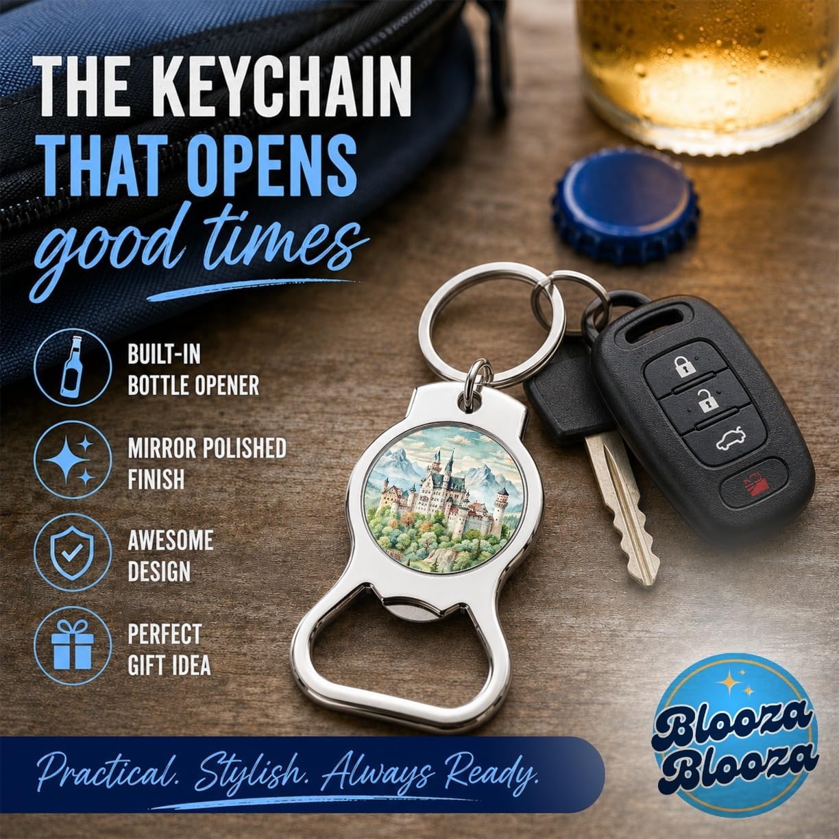 German Castle Watercolor Neuschwanstein Bottle Opener Keychain image 2