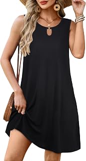 Summer Dresses for Women Casual Sleeveless Loose Fit Sundress with Pockets | 2026 Womens Floral Boho Tank Dress with pockets, Vintage Flowy Sun Dress, Vacation Outfits