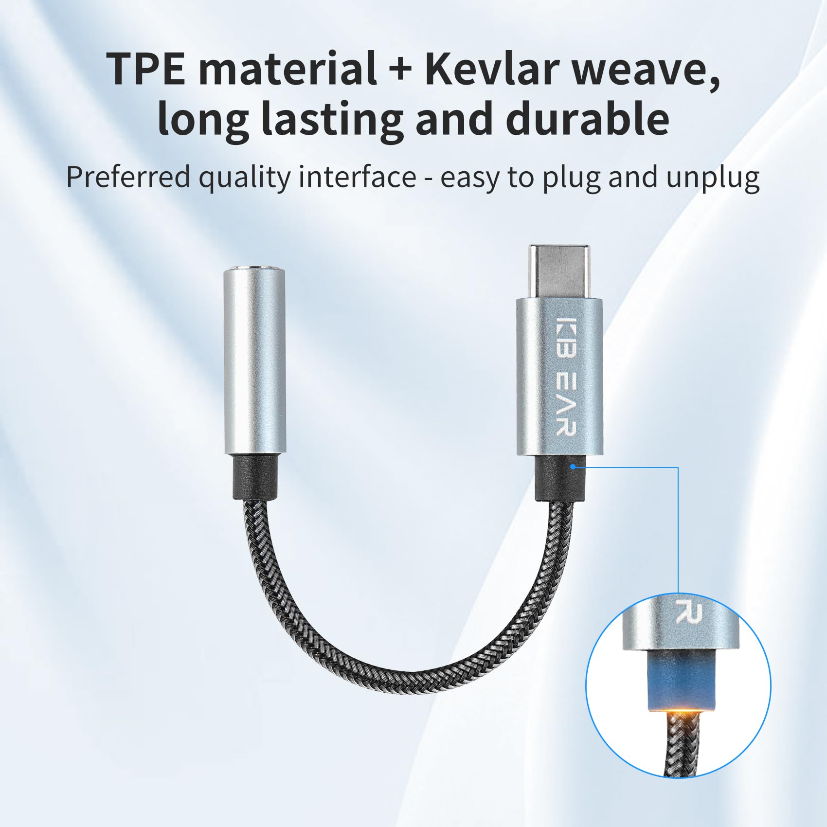 KBEAR KW4 Adapter USB-C na Jack 3,5 mm z Układem DAC CX31993, Aux na USB-C, 13 cm, Adapter Słuchawkowy HiFi do iPhone 16/15, iPad Pro/iPad Air, MacBook, Samsung Galaxy