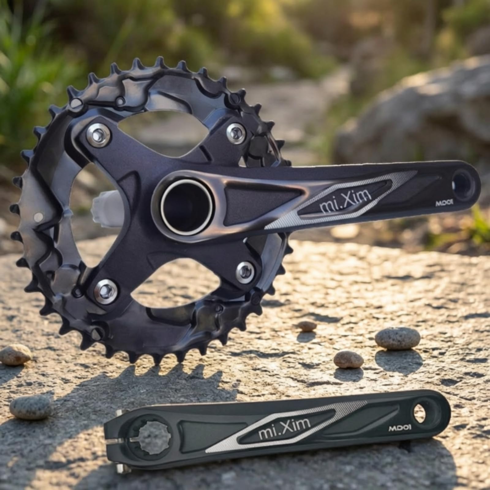 Harilla Crankset Guarnitura Singola Pedivelle Corona Trasmissione Struttura in Alluminio E Acciaio con Disegno Alleggerito Compatibile Asse 24 Mm Braccio 170 Mm Adatta per Mountain Bike Pendolarismo