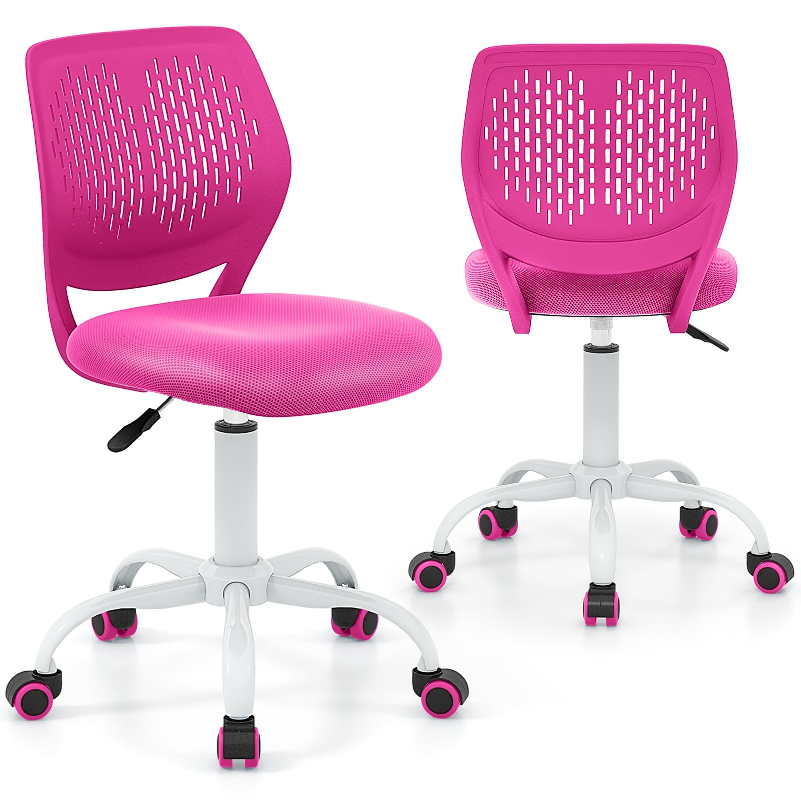 LUARANE Kids Desk Chair, Adjustable Swivel Chair for Children, Armless Mesh Task Study Chair with Lumbar Support, Adjustable Height, Universal Wheels,