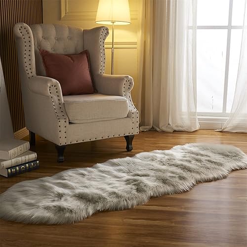 Miniatura 2 de Arbosofe Alfombra de piel sintética ultra suave, alfombra de piel lanuda esponjosa gris claro para dormitorio y sala de estar, decoración de