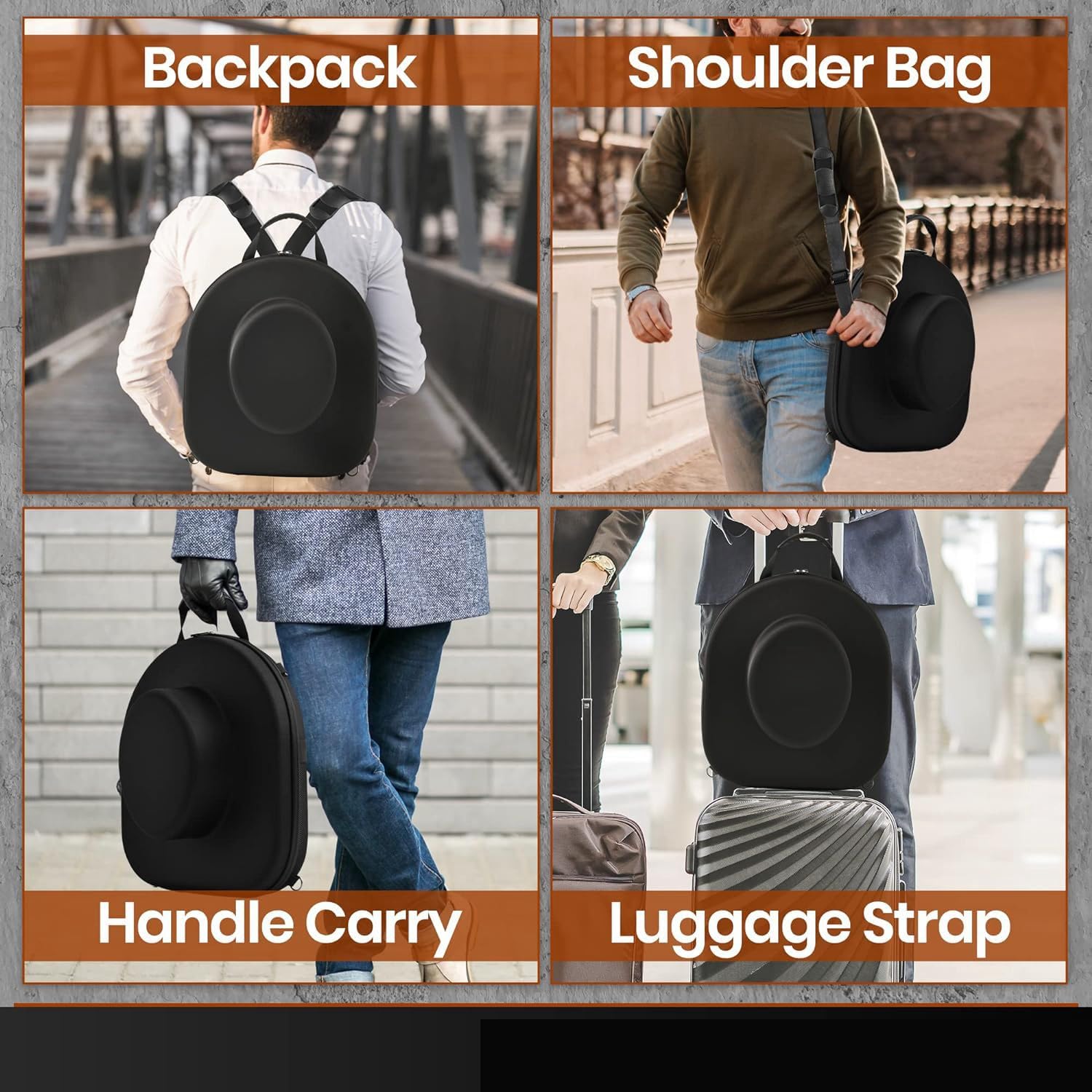 Étui De Voyage Rigide Pour Chapeau - Protection Fedora, Panama, Chapeau De Paille - Noir Avec Rangement Tablette