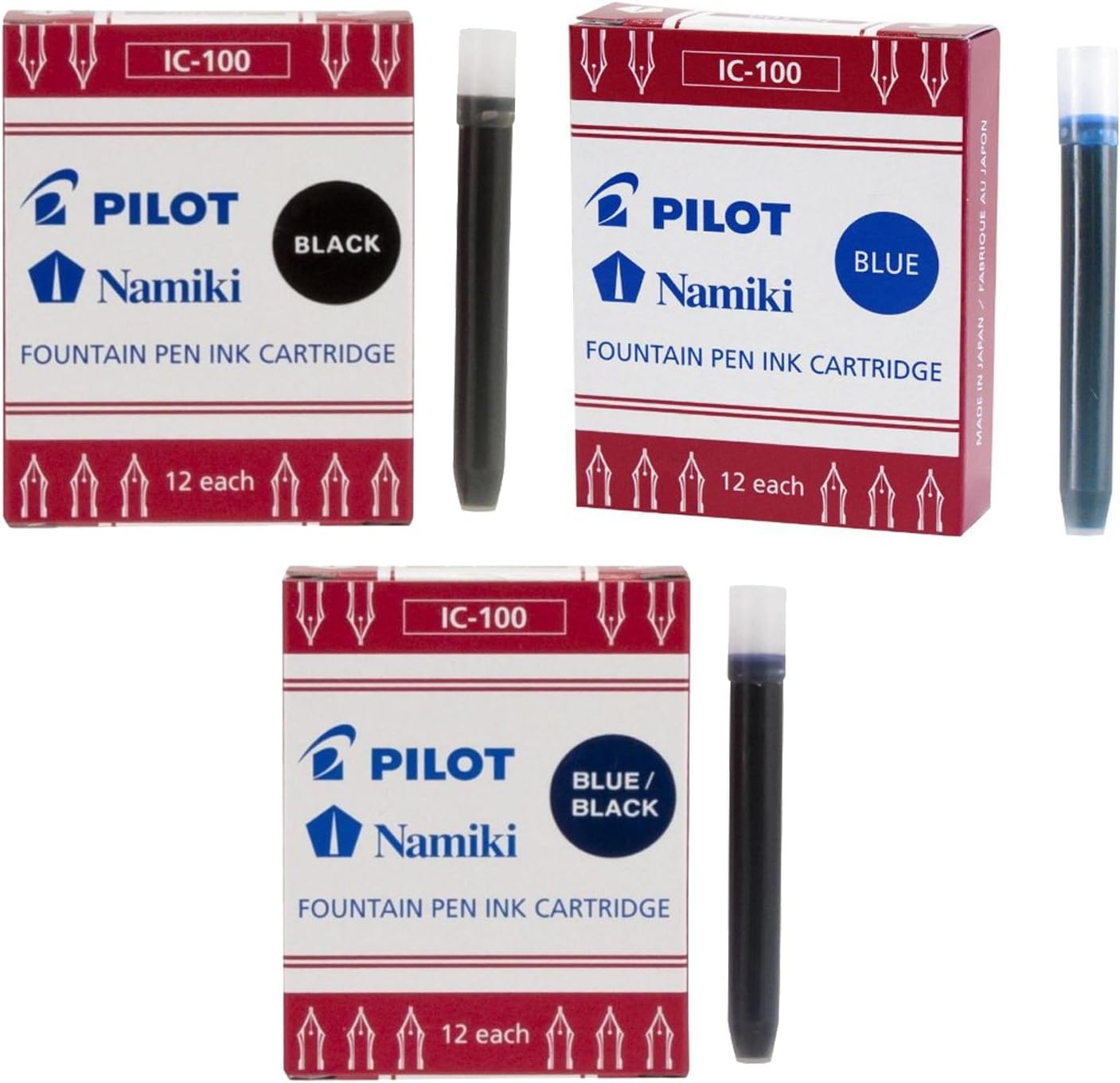 Pilot Namiki IC100 Fountain Pen Ink Cartridge Black, Blue, Blue/Black (6910069101