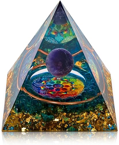 Pirámide de orgonita para chakras de energía positiva Cristal curativo y piedra pirámide de orgón, esfera de amatista, regalos para yoga,