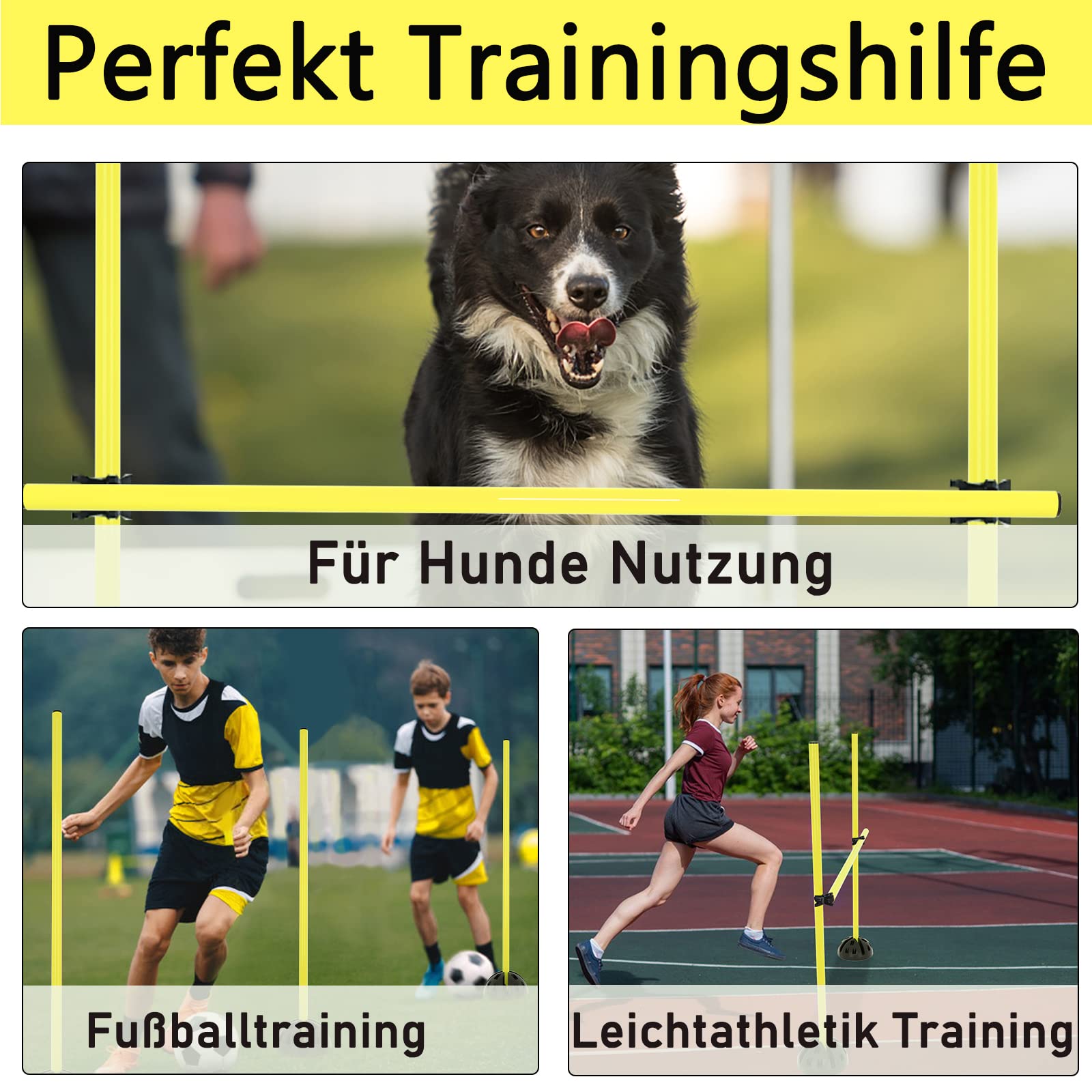 YRHome Sprungstangen-Set Trainingsstangen für Agility konditionelles KoordinationshürdenTraining 15 Stangen - 100 cm, 10er Standfüße und 10 Clips
