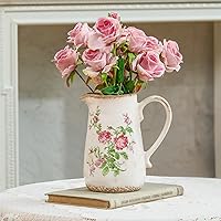 Vista 9 de Juego de 2 jarrones de cerámica, pequeños jarrones de flores vintage para centros de mesa rústicos de granja, boda, hogar, mesa, repisa, estante