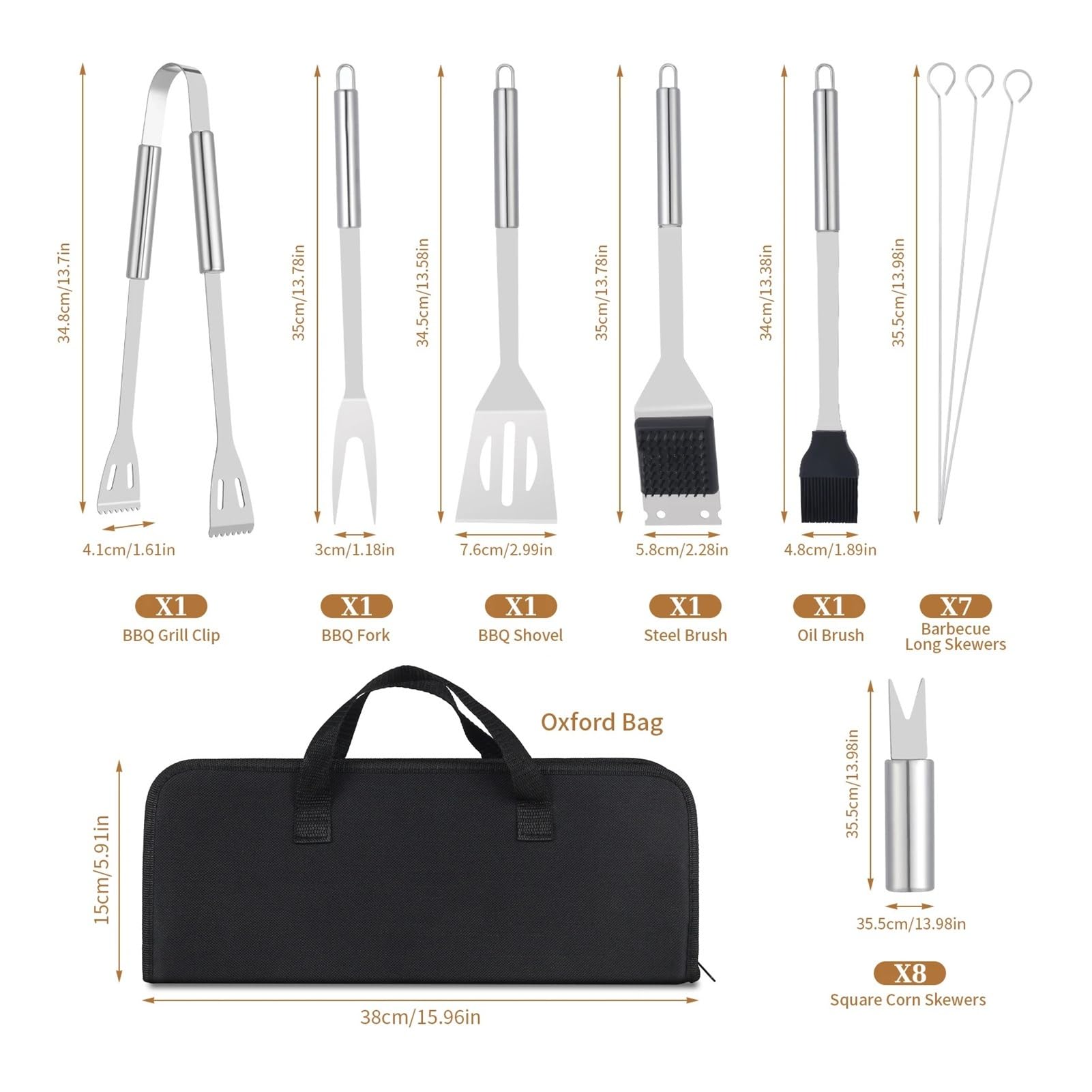 Lot de 20 ustensiles de Barbecue, Outils de Gril, Ensemble de Gril en Acier Inoxydable Robuste, Accessoires de Gril for l'extérieur, Cadeaux de Gril for Papa