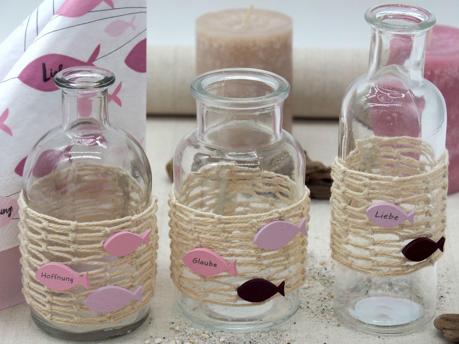 ZauberDeko Tischdeko Kommunion Konfirmation Rosa Mauve Natur Vasen Streudeko Set 20 Personen