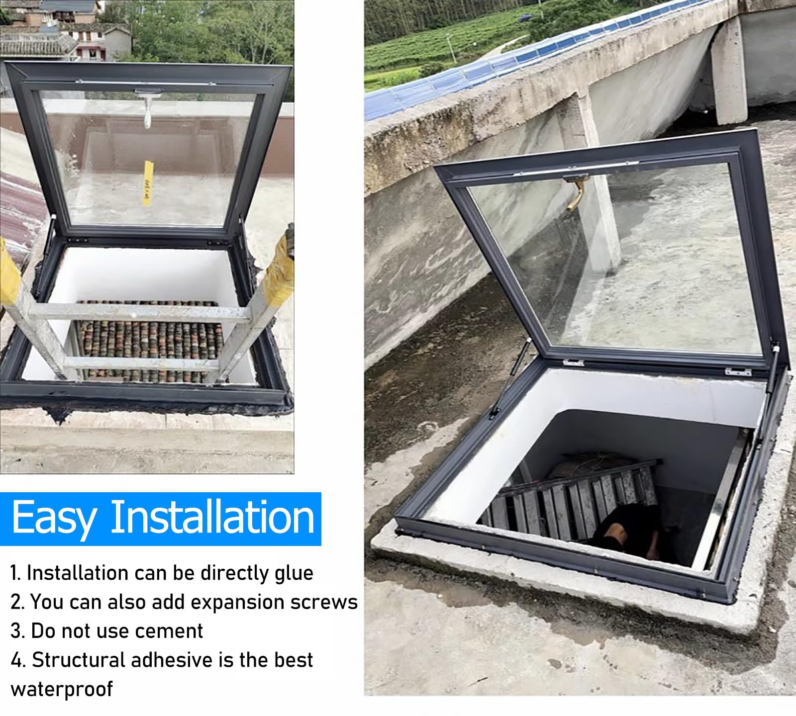 Lar Egress - Luz de techo plana de aluminio con doble capa templada, escotilla de acceso para áticos/habitaciones de sol (60 x 85 cm / 23.6x33.5in)