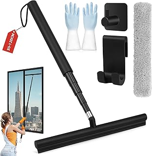 Duschabzieher Abzieher Dusche Boden mit Teleskopstange 120CM Fensterabzieher und Fensterwischer 2 in 1 Fensterreiniger Schwarz Wasserschieber Bodenabzieher Fensterreinigungsset