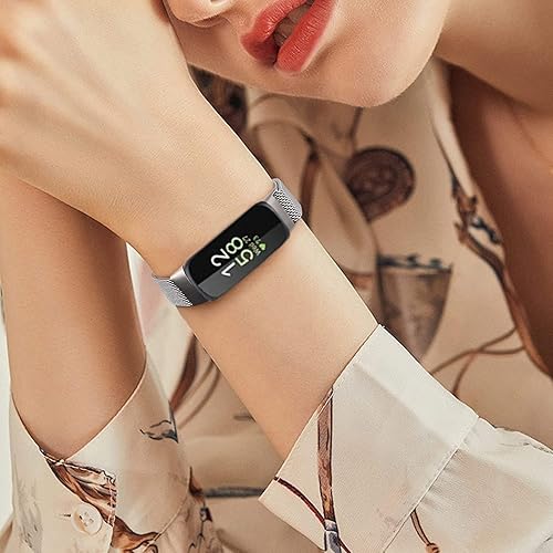 Miniatura 5 de Correa de metal compatible con Fitbit Inspire 3 e Inspire 2, correa de malla de acero inoxidable transpirable, correa de repuesto magnética