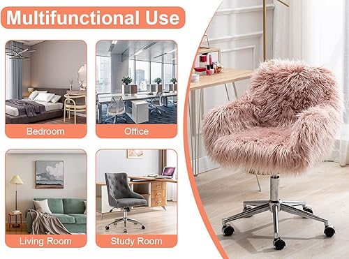 Miniatura 8 de Silla de escritorio rosa de piel sintética para oficina altura ajustable moderna y bonita silla de escritorio silla de tocador para sala de