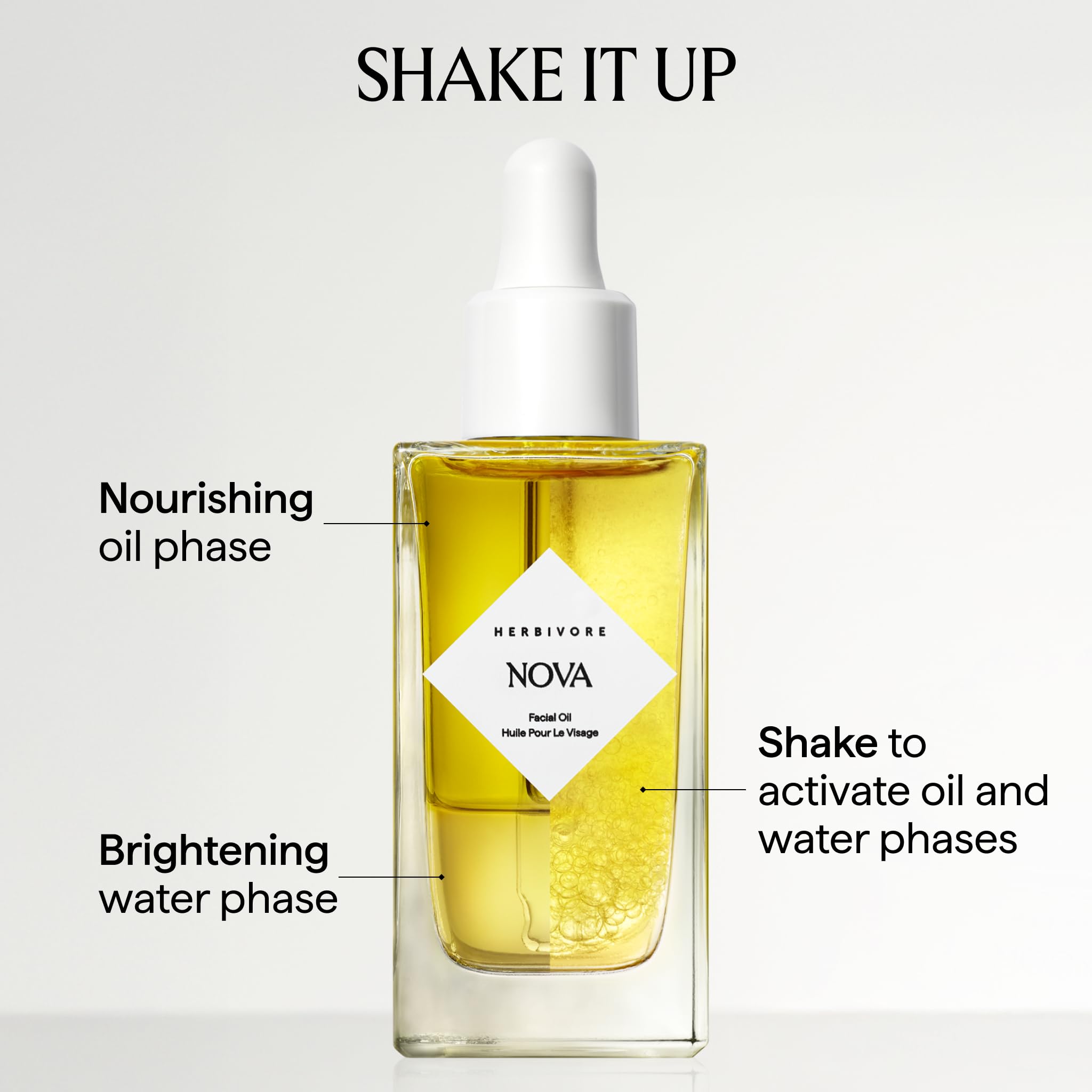HERBIVORE Nova Facial Oil - Bi-Phase Oil with Tumeric + Niacinamide, Serum and Oil in one, Plant-based, Vegan, Cruelty-free, 50 mL / 1.7 oz