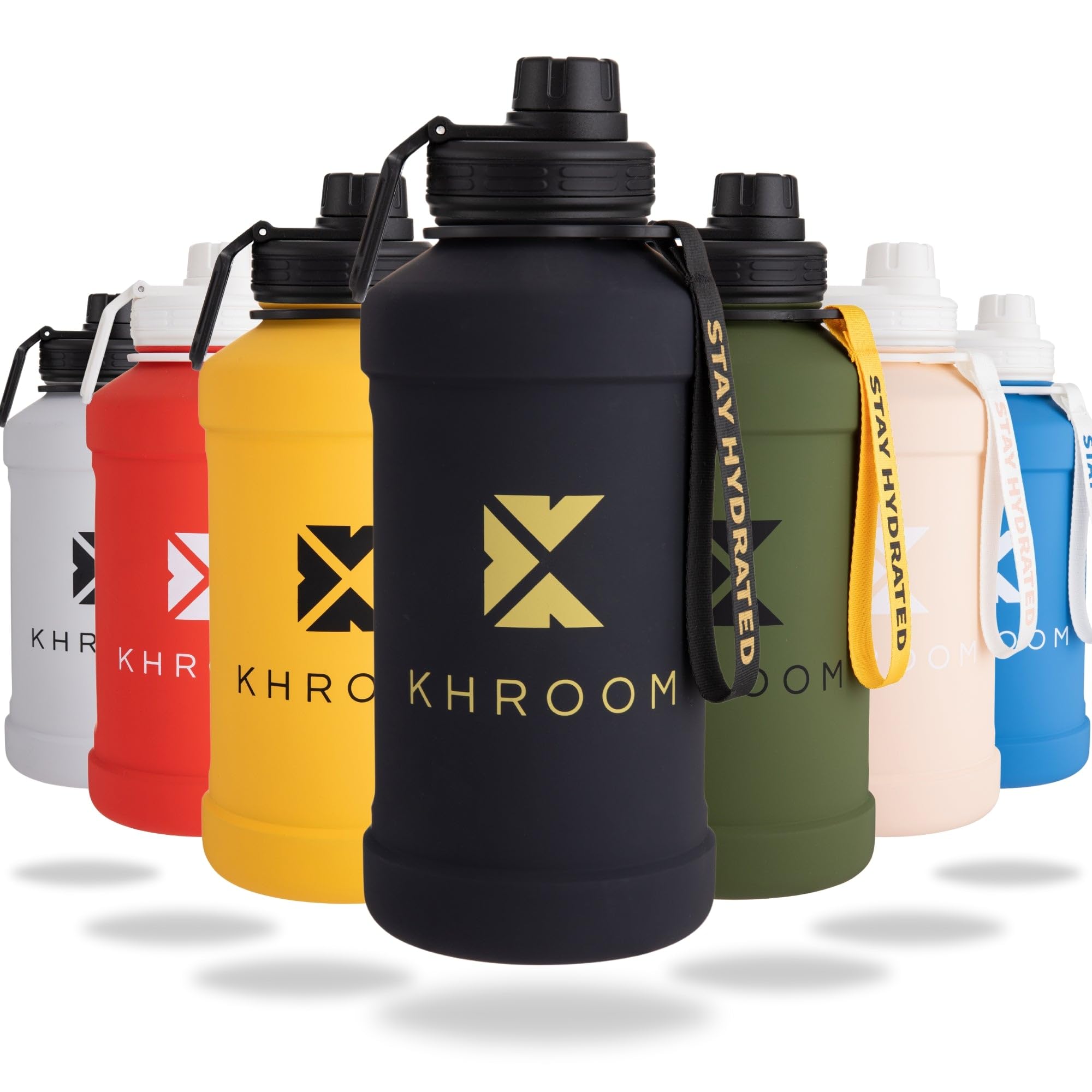 Khroom Borraccia in acciaio inox 1,3L & 2,2L – Per bevande gassate, a prova di perdite, lavabile in lavastoviglie | XXL Bottiglia d'acqua in metallo 2 litri Per Fitness, Sport e Outdoor Nero