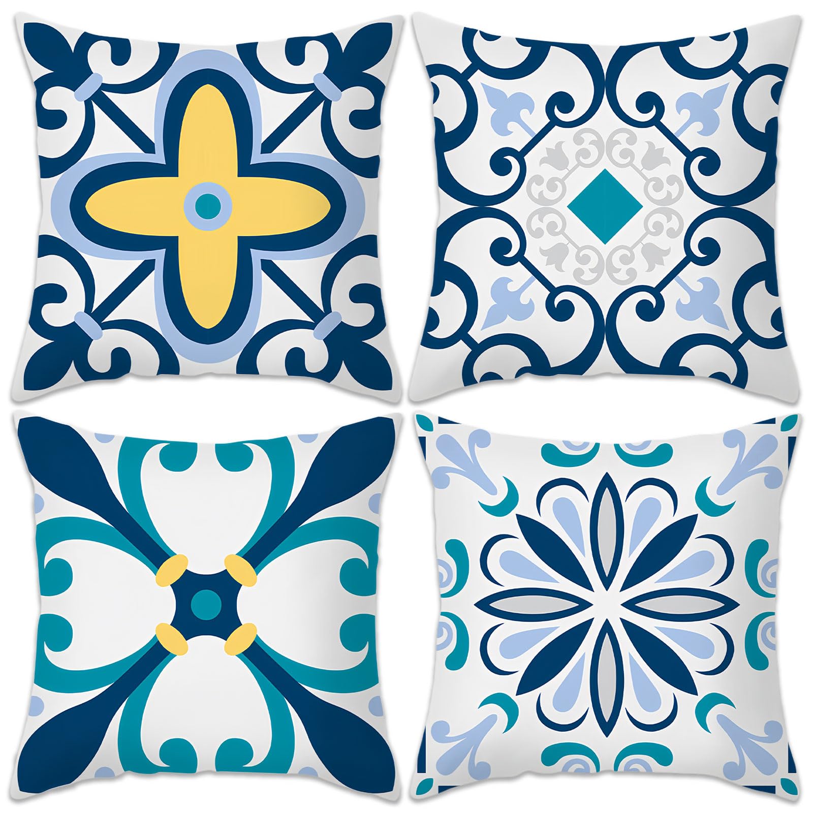 Betadistor Cushion Covers 18" x 18" Set of 4 Vintage Mandala Big Flower Pillows Case Couch Farmhouse Bohemian Cushion Cover Home Decor Bedroom Bed Sofa