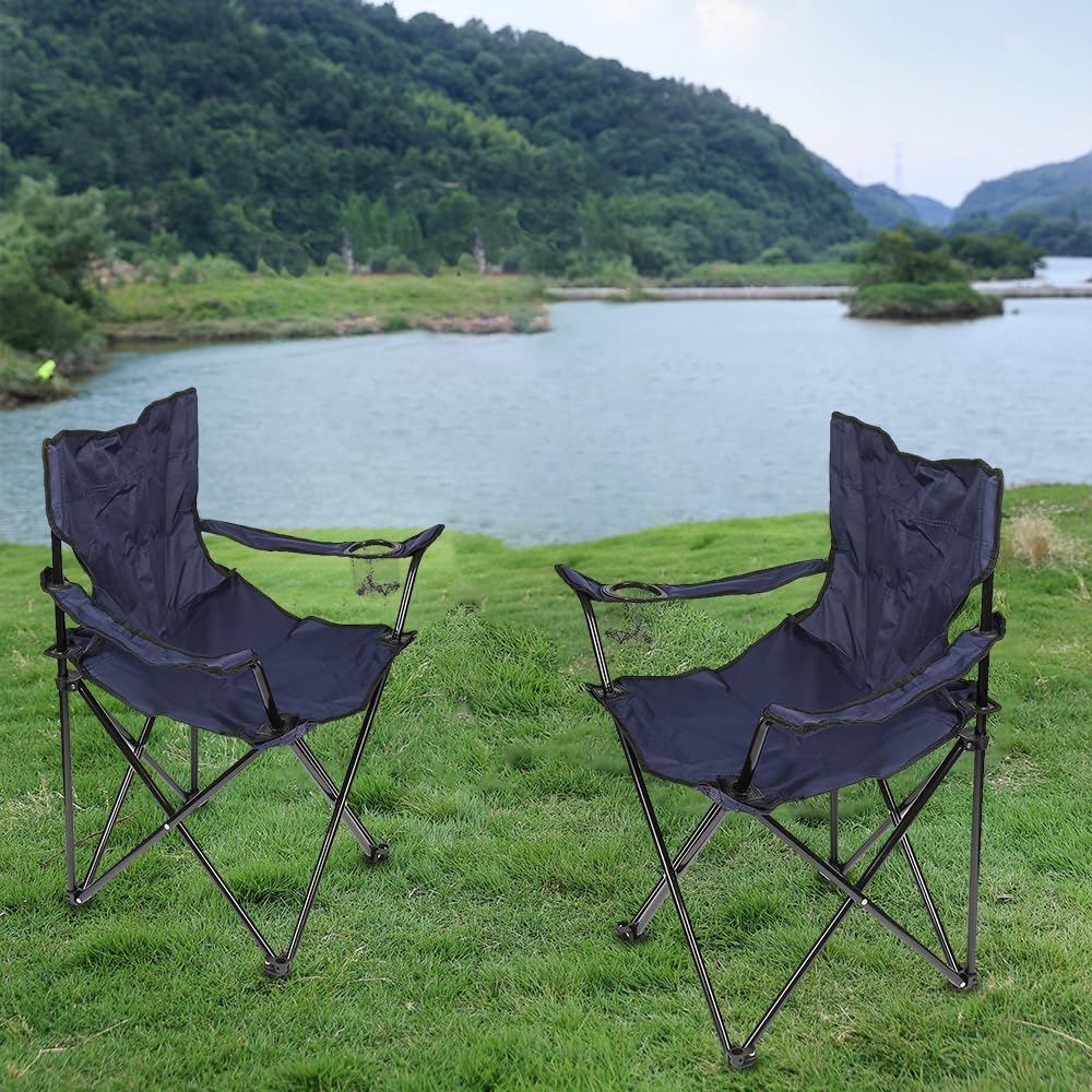 LANTUS Chaise de Camping Pliante en Plein air, siège Pliable Portable léger Pliante avec Porte-gobelet, Chaise de pêche, Chaise de Pique-Nique en Plein airNavy Blue-2pc