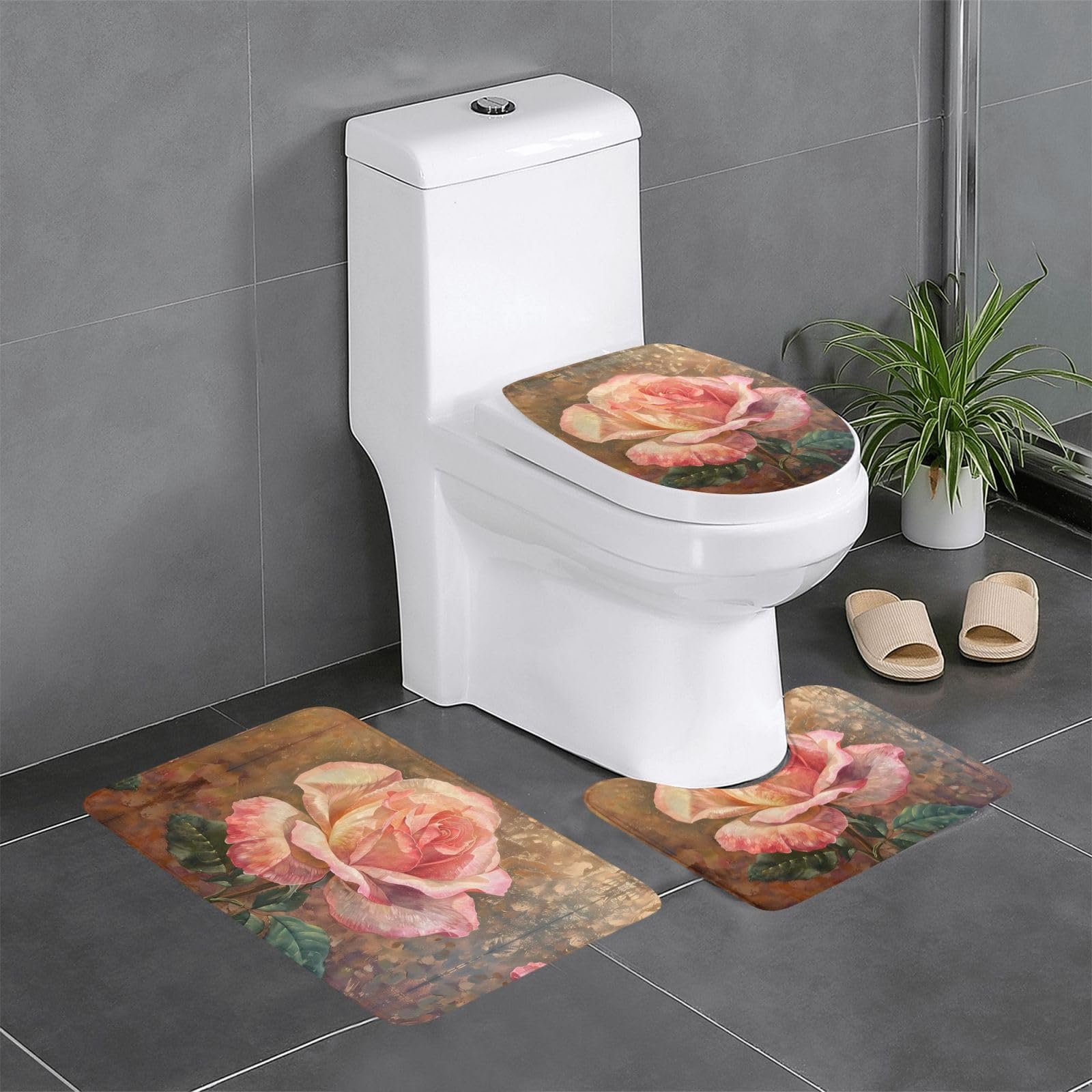 Tapis de salle de bain antidérapant et facile à nettoyer avec motif roses WHJSSF