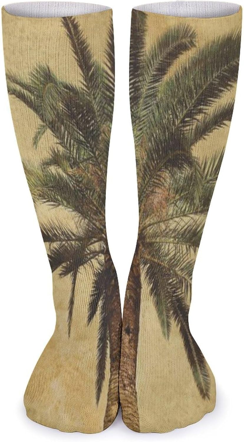 5 Pairs Knee High Socks Palm Tree Tropical Long Tube Boot Seamless Toe