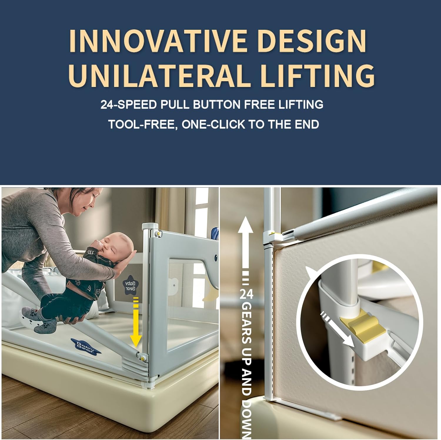 3-Piece Bed Rail for Toddlers, Foldable Baby Bed Rail Guard, Adjustable, Safety, Convenient Bed Rails, Guard Rails for Twin, Full, Queen& King Size (Pink Cartoon, 74.8x78.74x78.74 Inch)