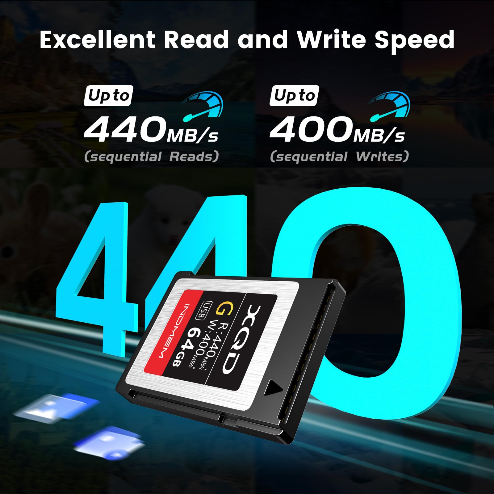 INDMEM 64GB XQD Card Tough MLC XQD 5X Flash Memory Card High Speed G Series (Read 440MB/s and Write 400MB/s)