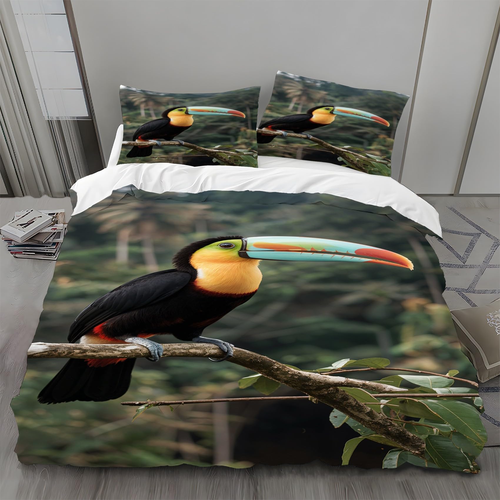 Poszwa na kołdrę 250 x 200 Tucano Poszewki na kołdrę Liście 3 sztuki Poszewka na kołdrę z mikrofibry Miękkie odwracalne poszewki na kołdrę + 2 poszewki na poduszki 50 x 75 cm z zamkamiH947
