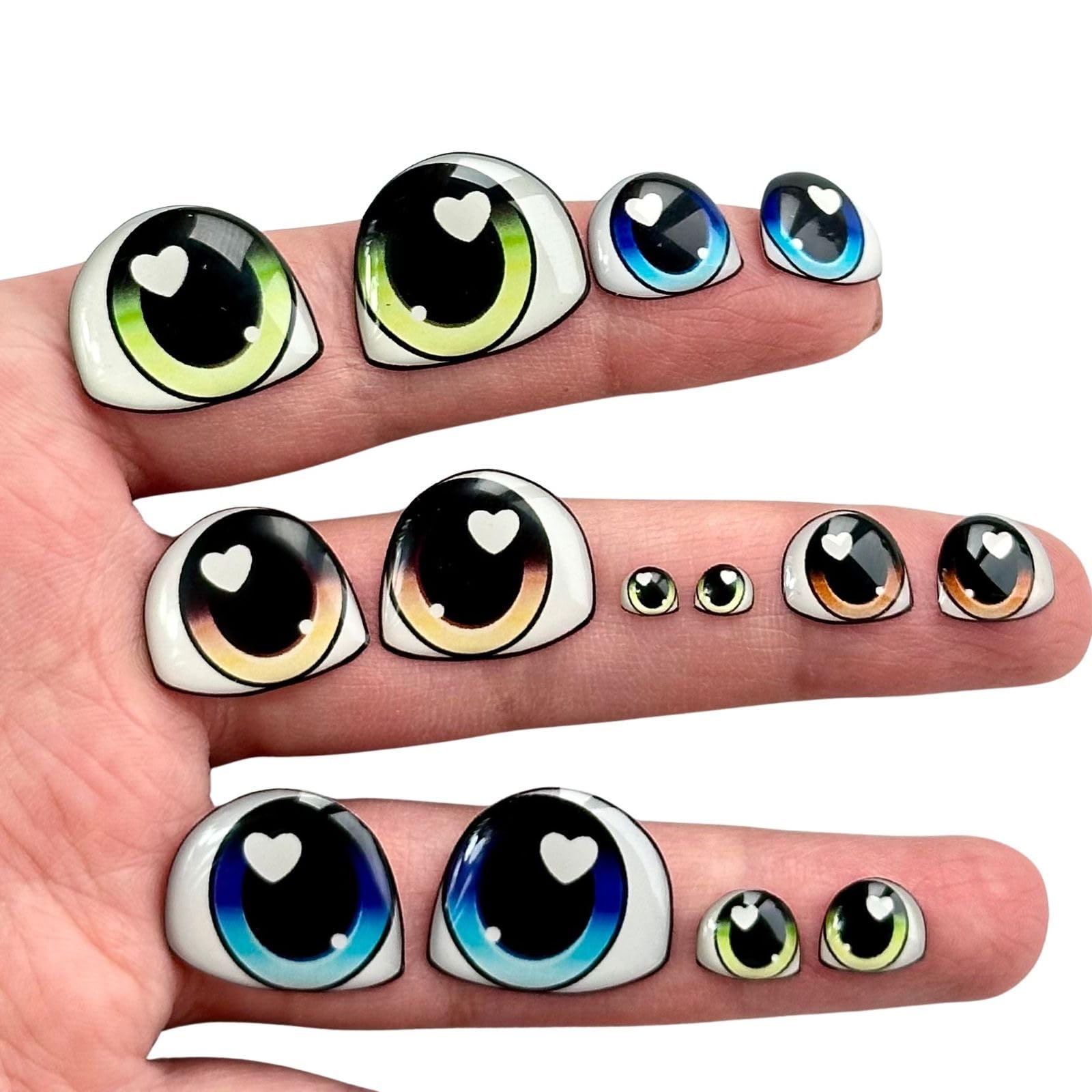 Premiun Resin relaistic Eyes (114 Pcs/57 Pairs, 5mm-22mm, Various Sizes) – Blue, Green, Coffee – Self-Adhesive for DIY Crafts, Clay, Felt, EVA, Cold Porcelain, Polymer Clay, Amigurumi & DIY S27-M