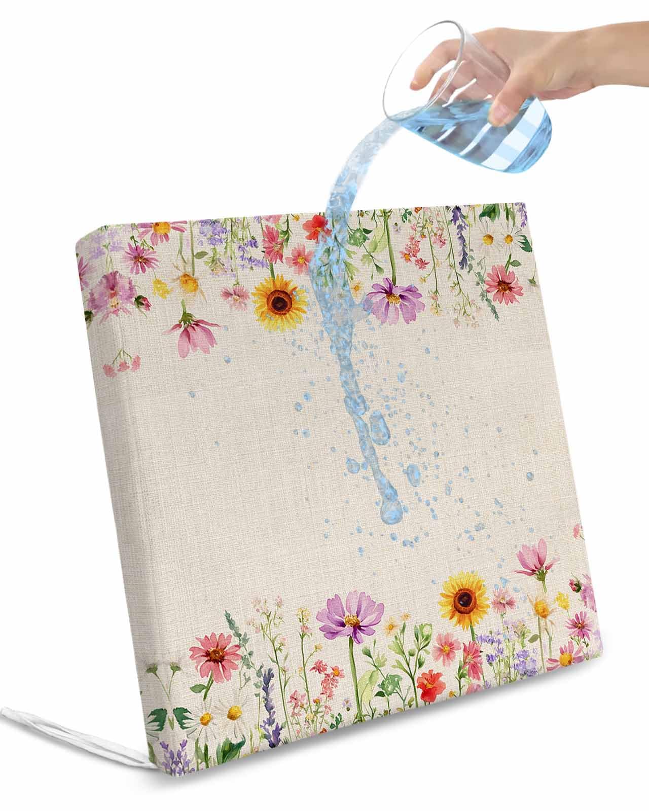 2 Pack Colorful Floral Waterproof Cushion Covers with Ties, Outdoor Patio Chaise Lounge Chair Seat Cushion Slip Covers Replacement(Only Cover) Farmhouse Sunflower Spring Pastoral 24