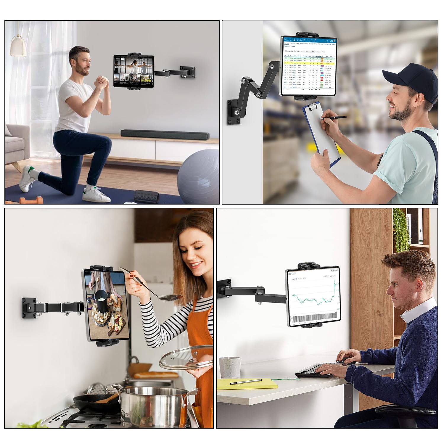 Soporte Tablet Pared, Soporte iPad Pared con Brazo Metálico Regulable 16-39.5cm, Soportes iPad para 4,7 a 13.5 Pulgadas.