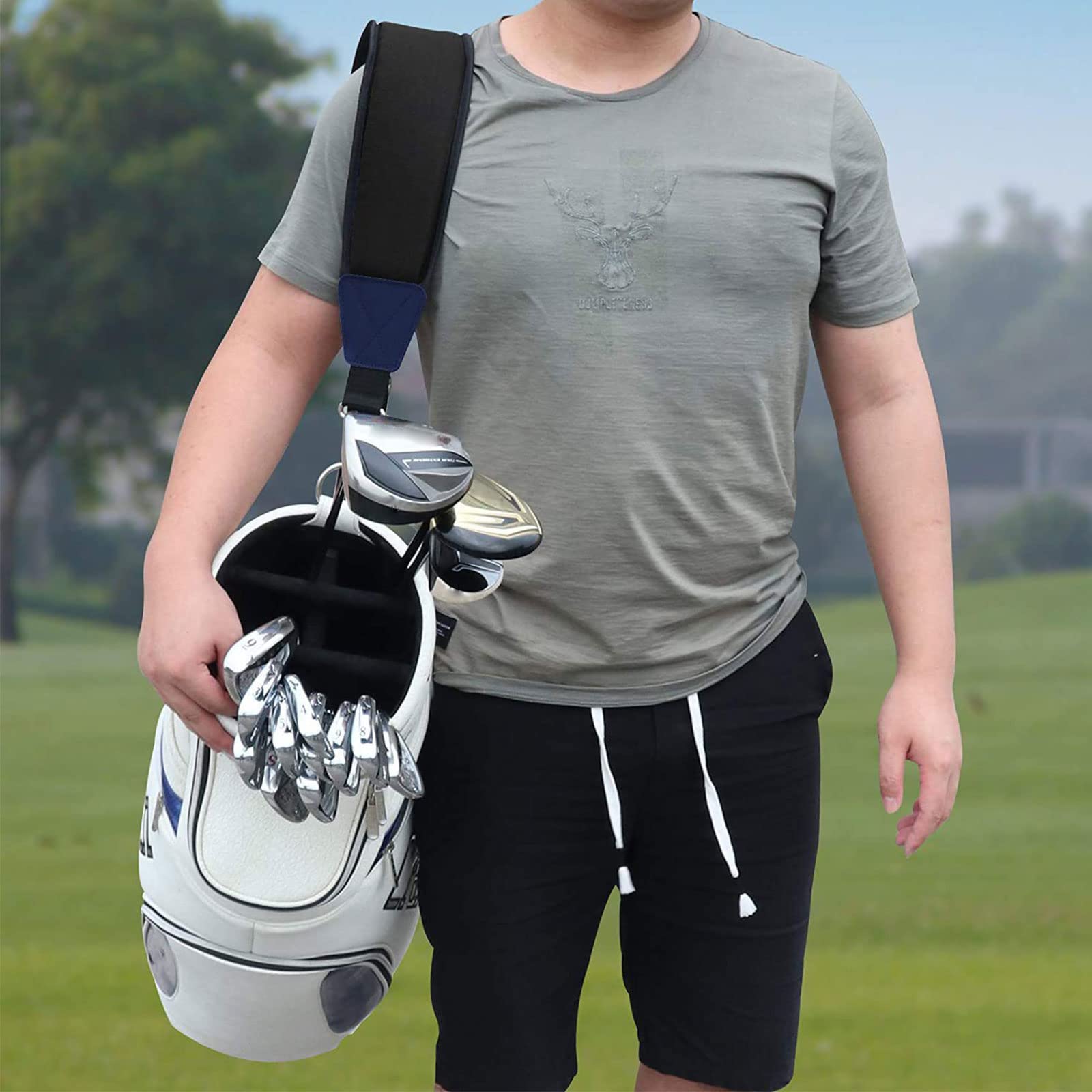 Tracolla Per Borsa Da Golf In Nylon Impermeabile - Regolabile E Imbottita, Antiscivolo - Cinghia Di Ricambio Universale Per Uomo E Donna, Lunga 35 Cm, Larga 9 Cm, Colore Nero - 2