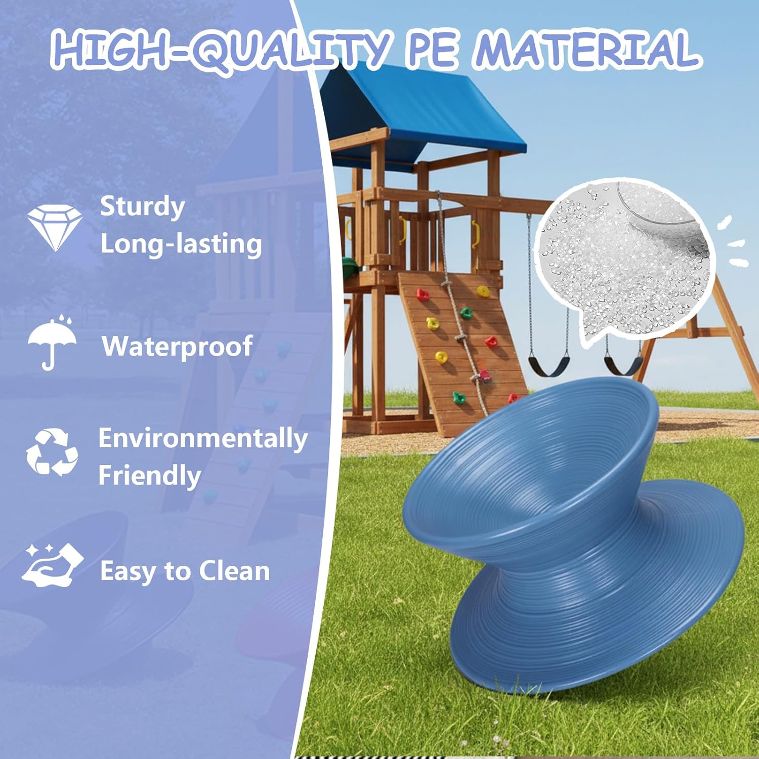 Spun Chair, Spinning Chair for Kids, 360° Rotating Gyro Spun Seat Spinning Swivel Design for Indoor & Outdoor Play, Gift for Kids’ Birthday, Valentine and Easter (Blue)