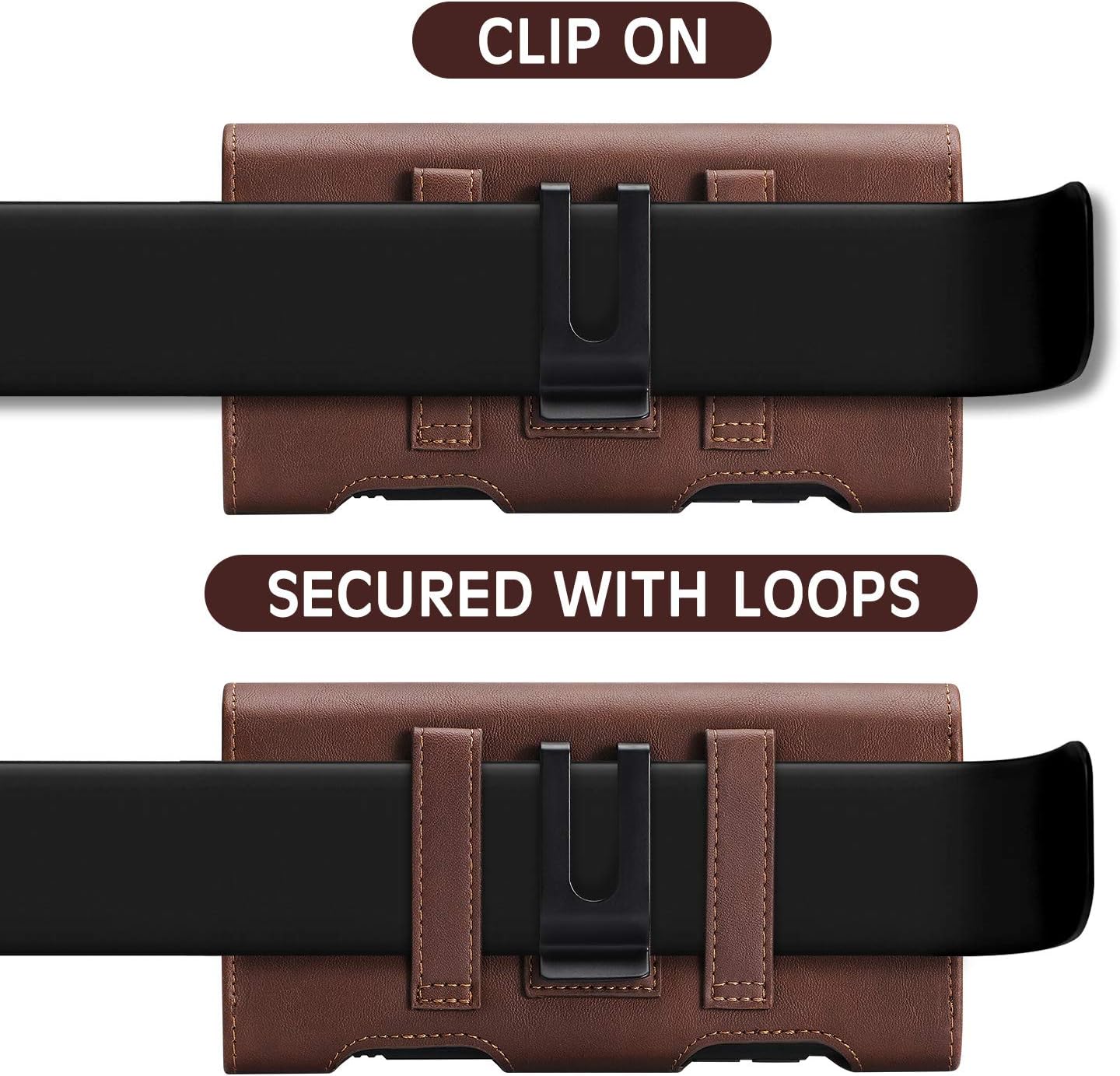 BECPLT for iPhone 17 Pro Max 16/15/14/13/12/11 Plus Holster Case Belt Clip Case Leather Holster Pouch with Card Holder for Galaxy S25+ S24/S23/S22/S21 Plus Brown - Image 6