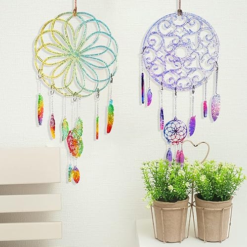 Miniatura 4 de Molde de silicona atrapasueños, molde para atrapasueños, molde de resina epoxi para colgar en la pared, colgante de plumas, kit de llavero, molde