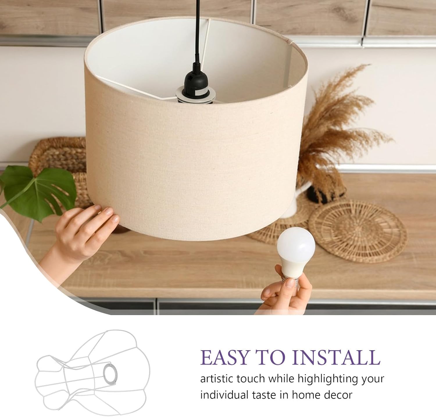 Iron Lampshade Frame - E27 Pendant Lamp Shade Holder Replacement - Metal Wire Ring Bulb Cage for Light Fixtures DIY Craft Living Room Bedroom Decor