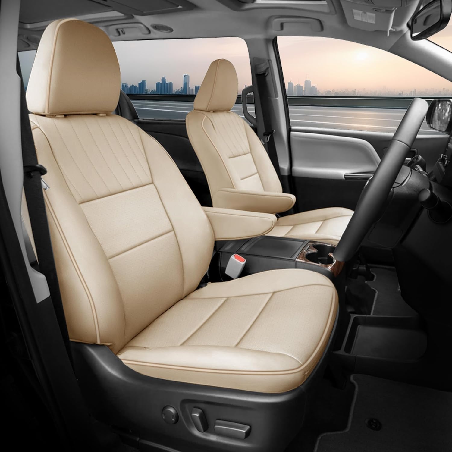 for Toyota Sienna 2015-2020 Three Row 8 Seat Covers Full Set, Custom Fit Sienna LE,XLE, SE,XLE Premium Faux Leather Car Seat Protector Full Coverage Seat Protector(Beige)