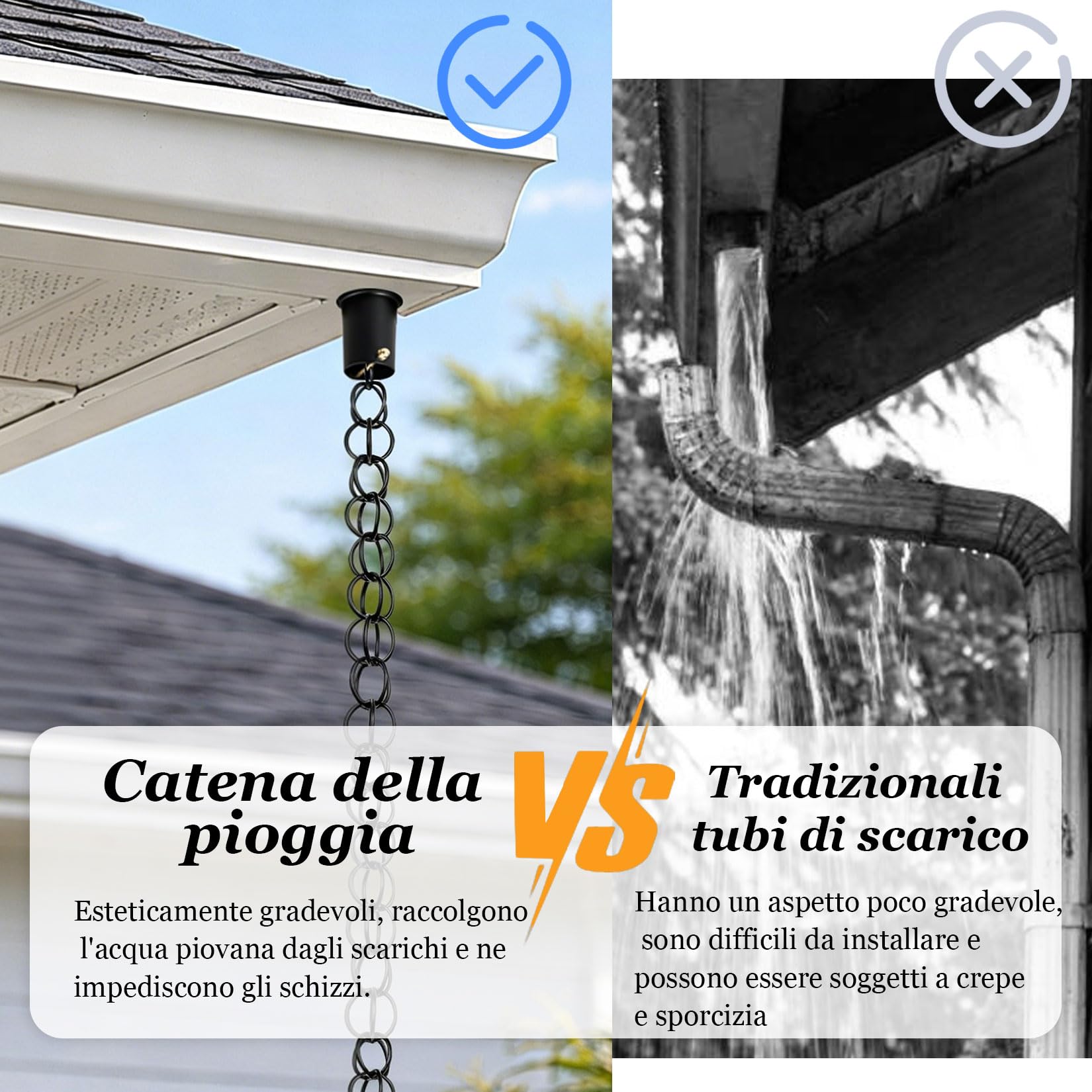 Catena per grondaia alluminio,catena raccogli pioggia grondaia,Resistente alla Ruggine,per Grondaie,Giardino,Cortile,Drenaggio,Decorazione per Esterni,Elegante e Funzionale Anelli per Adattarsi