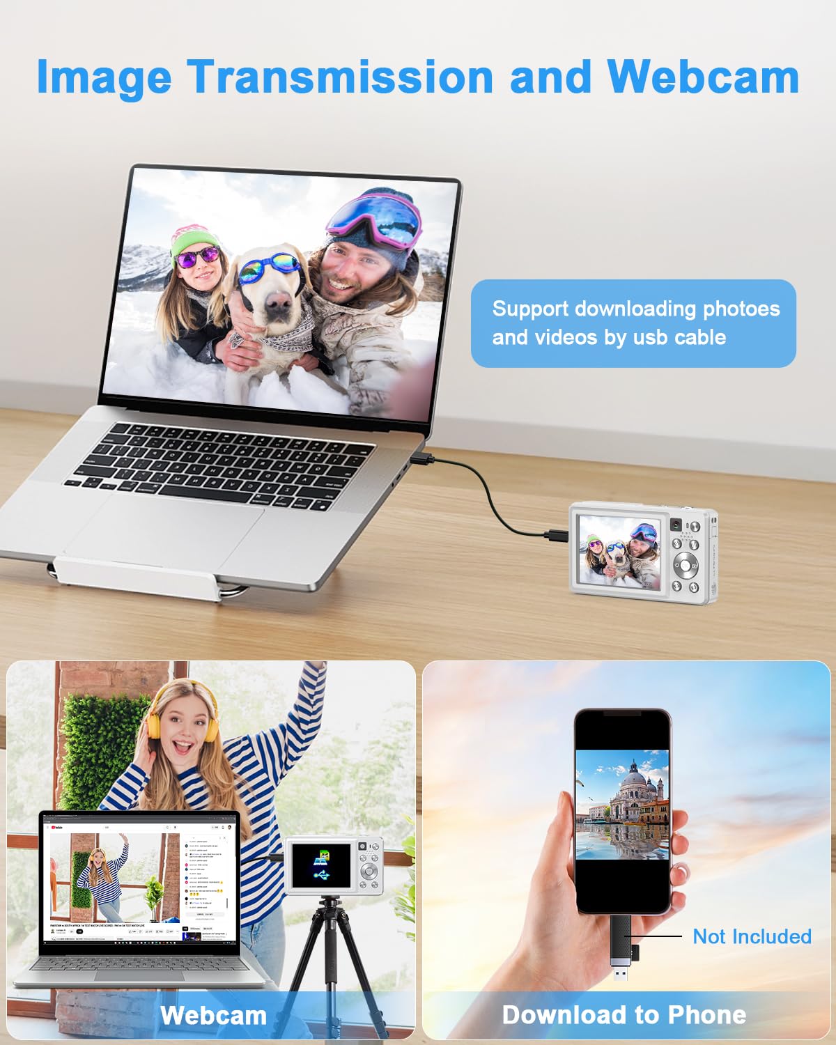 Digitalkamera 4K 64MP Fotokamera mit Autofokus, Blitz, 16X Zoom, Anti-Shake, kompakte Vlogging Kamera für Kinder Erwachsene Weiß